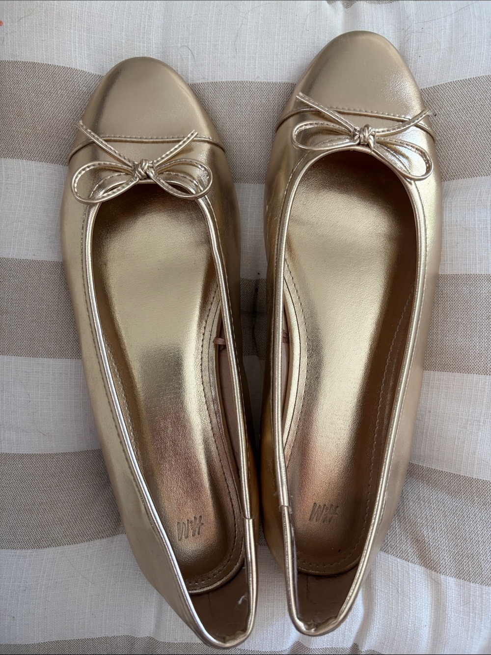 Metallic Gold Ballet Flats with Bow Accent
